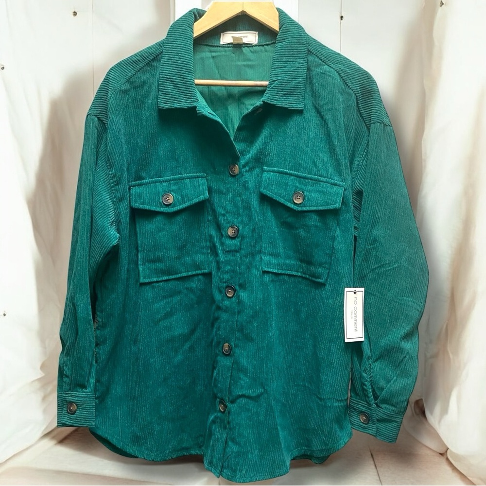 Women’s No Comment NY Green Corduroy Button Front Oversized Shirt‎